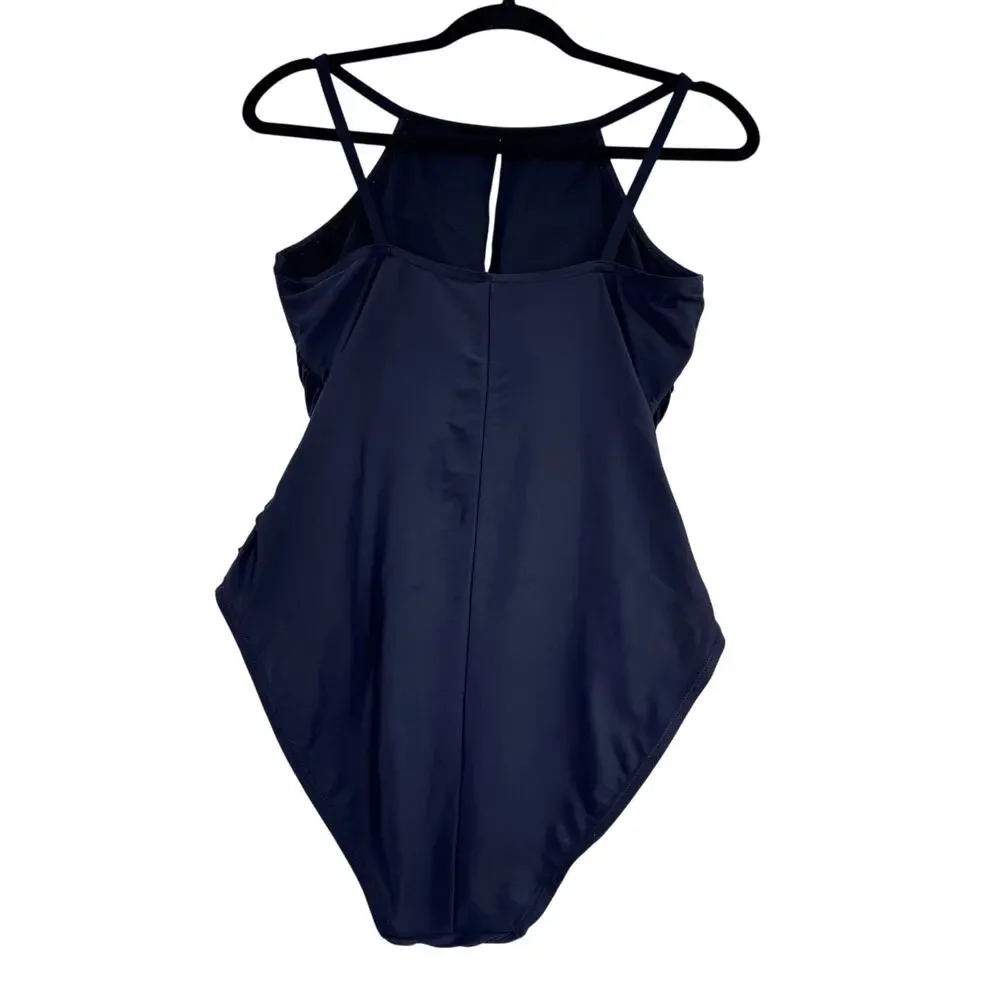 Ellen Tracy Black One Piece Swimsuit Halter Ruched Tummy Control Size 10 resort - Picture 6 of 6